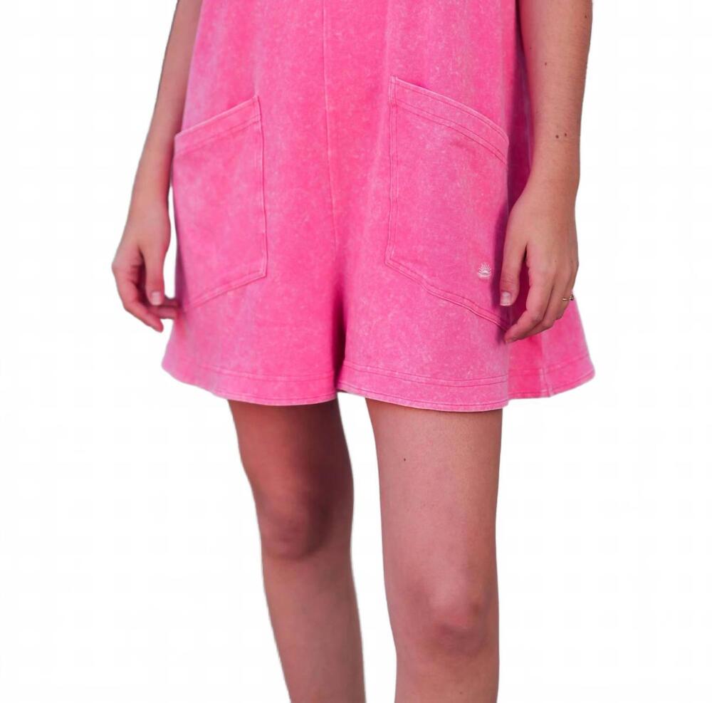 NEW JADELYNN BROOKE women's effortless mineral wash romper in bright coral